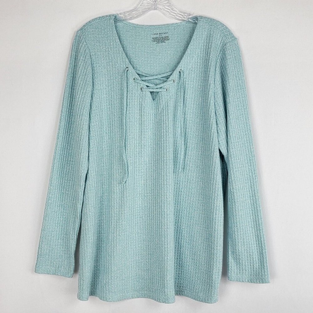 Lane Bryant Waffle Knit Sweater Top Womens Plus Size 14 16 Blue Lightweight